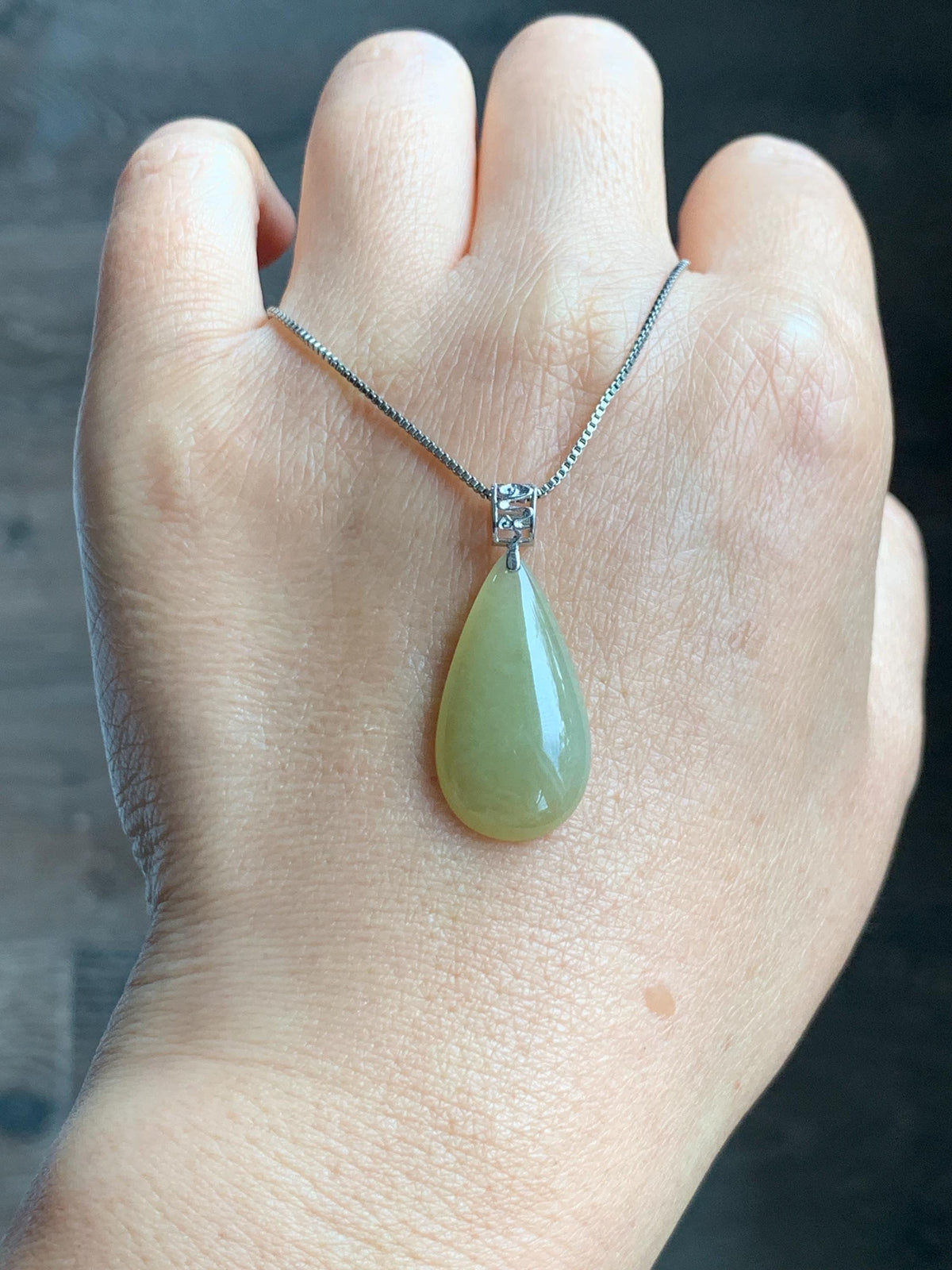 Natural Grade A Icy Translucent Pastel Yellow Jade Jadeite Teardrop Solitaire Pendant Sterling Silver 3g 天然冰淡黄翡翠水滴蛋面吊坠 MDH184B