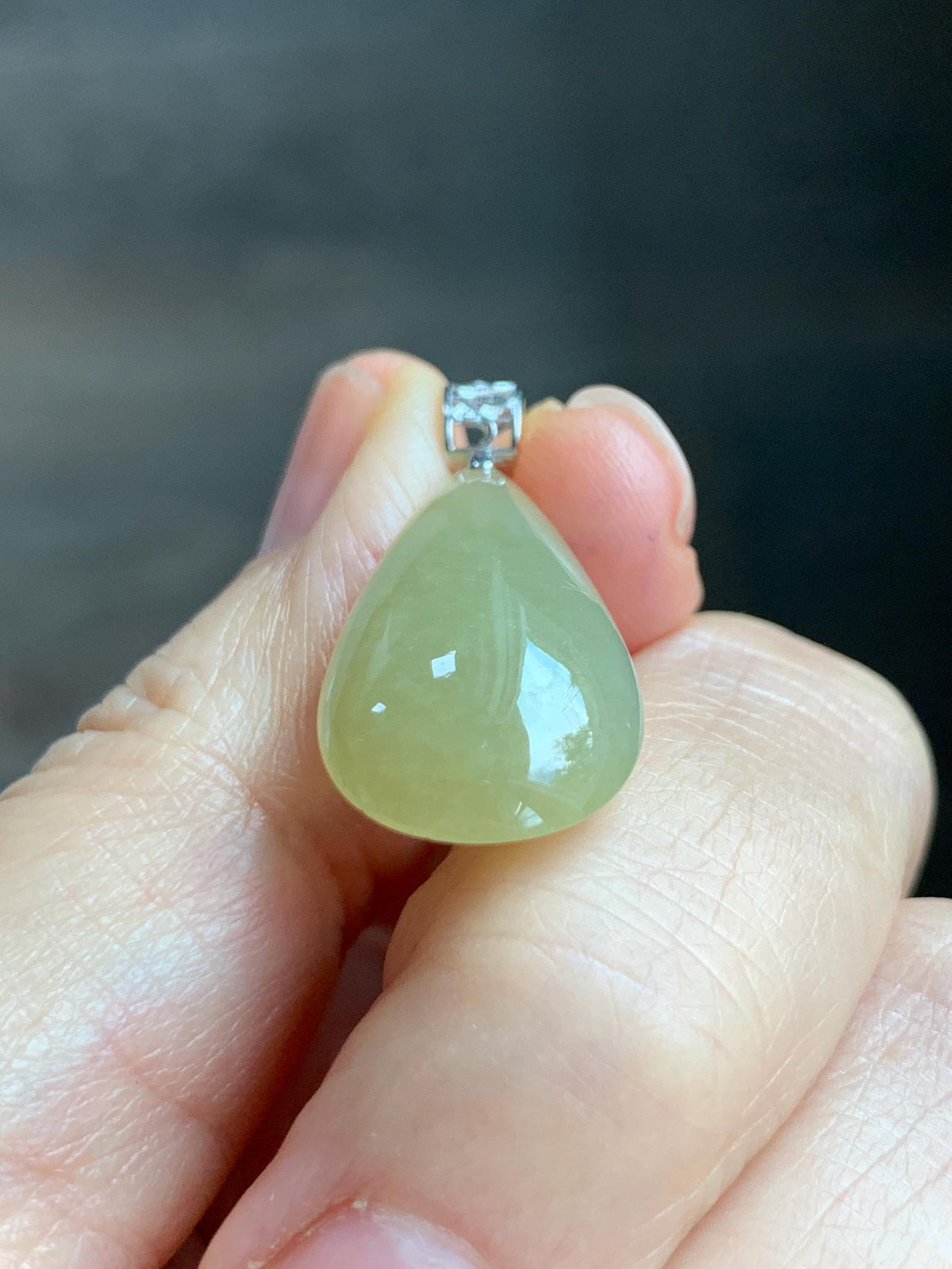 Natural Grade A Icy Translucent Pastel Yellow Jade Jadeite Teardrop Solitaire Pendant Sterling Silver 3g 天然冰淡黄翡翠水滴蛋面吊坠 MDH184B