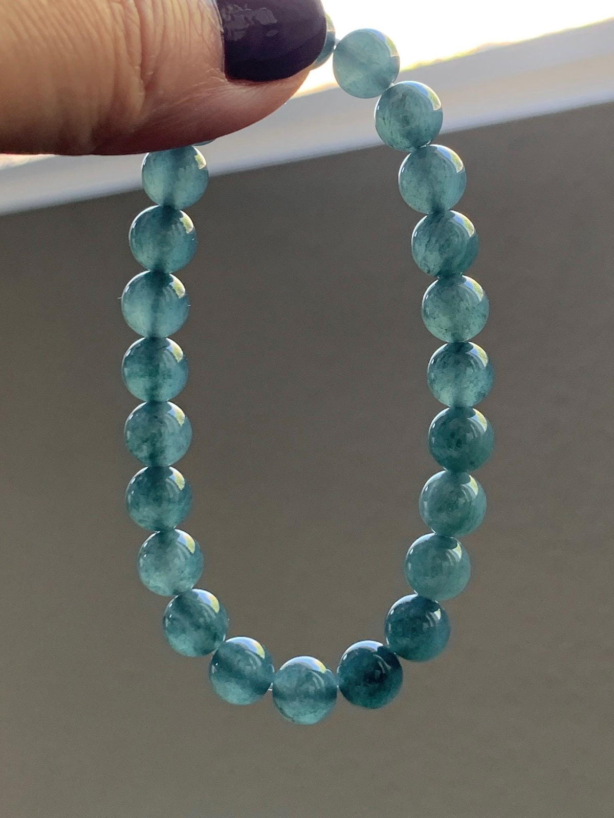 Natural Grade A Guatemalan Icy Translucent Dark Teal Blue Jade Jadeite Beaded Bracelet Stretchy 7.8mm 7” 19g 天然冰危深蓝绿翡翠圆珠手串 WXL154