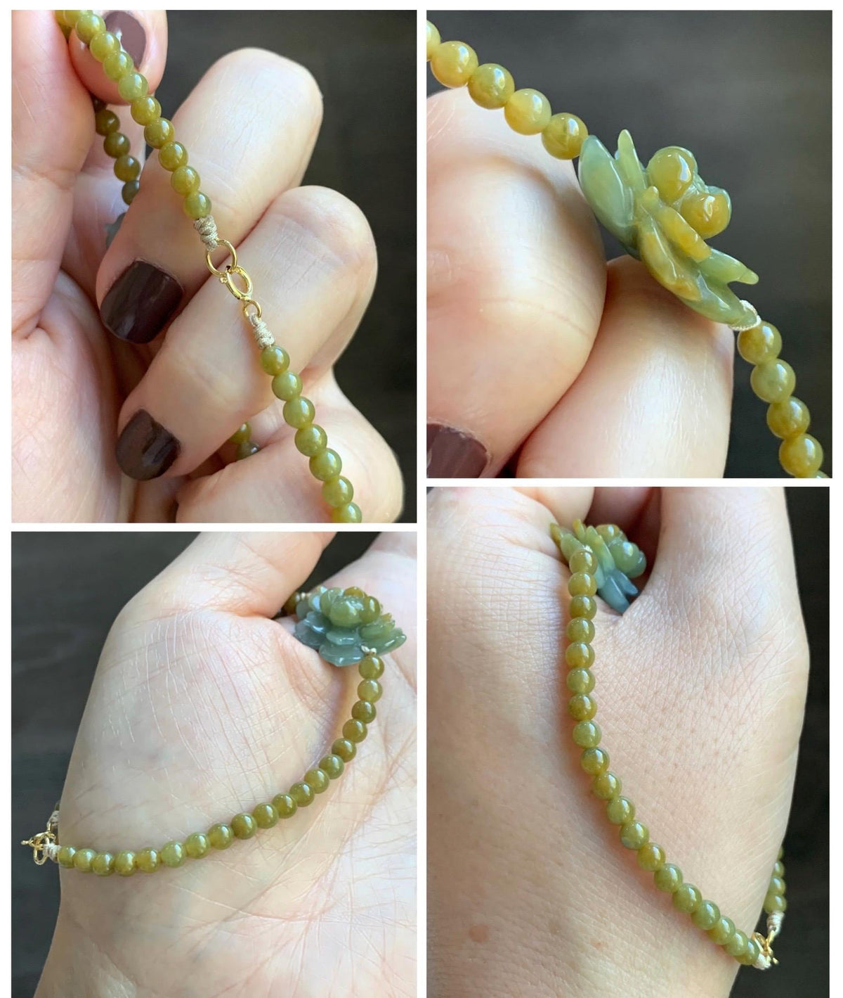 Natural Guatemalan Icy Translucent Dusty Blue Yellow Marbled Jade Jadeite Lotus Flower Petite Beaded Bracelet 7” 8g 天然冰危蓝黄翡翠莲花满黄小圆珠手串 WLH240
