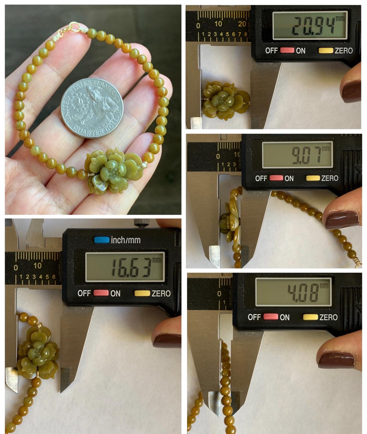 Natural Guatemalan Translucent Rich Yellow Jade Jadeite Lotus Flower Petite Jadeite Beads Beaded Bracelet 6.75” 8g 天然冰危油黄翡翠莲花满黄小圆珠手串 WHH240