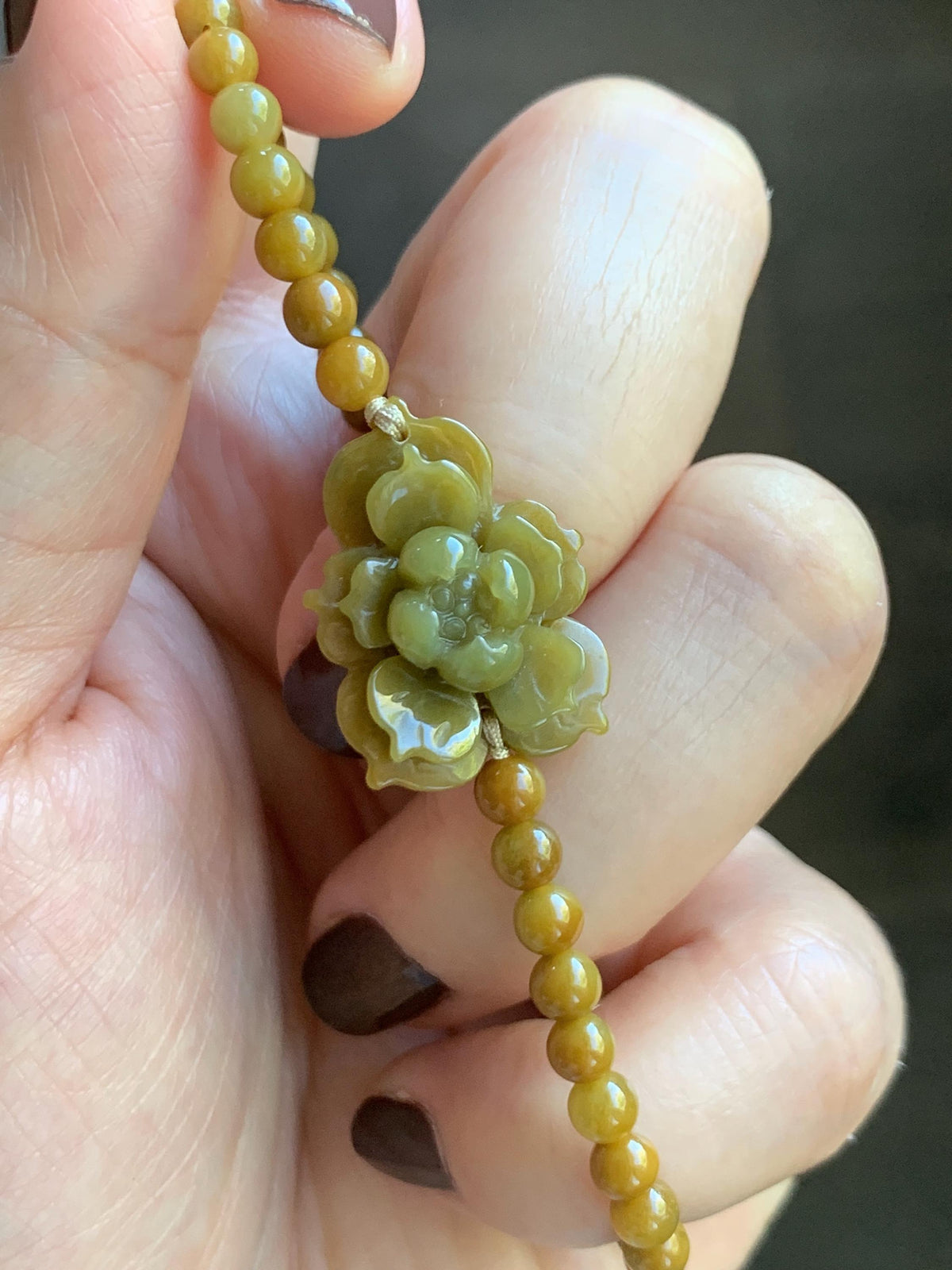 Natural Guatemalan Translucent Rich Yellow Jade Jadeite Lotus Flower Petite Jadeite Beads Beaded Bracelet 6.75” 8g 天然冰危油黄翡翠莲花满黄小圆珠手串 WHH240