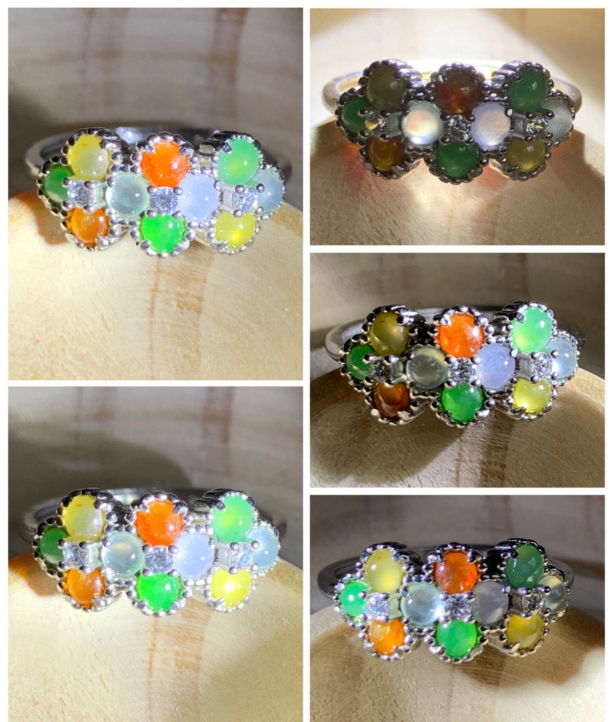 Certified Natural Grade A Icy Translucent Multicolored Jade Jadeite Ring Sterling Silver Size 7 US Adjustable 2.48g 天然冰多宝翡翠银镶戒指 1158