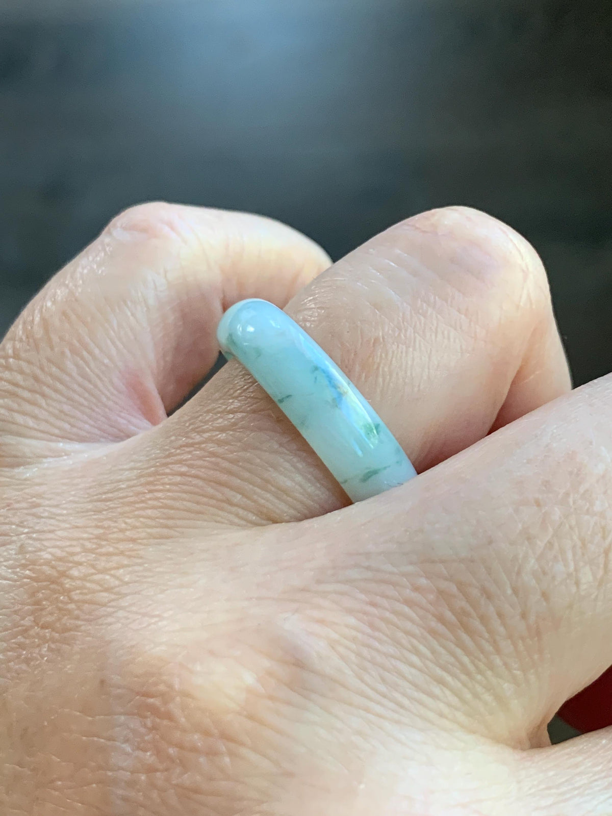 Natural Grade A Icy Translucent White & Green Marbled Jade Jadeite Band Ring Size 7.75 US 4g 天然白冰飘绿花翡翠戒圈 MBL220D
