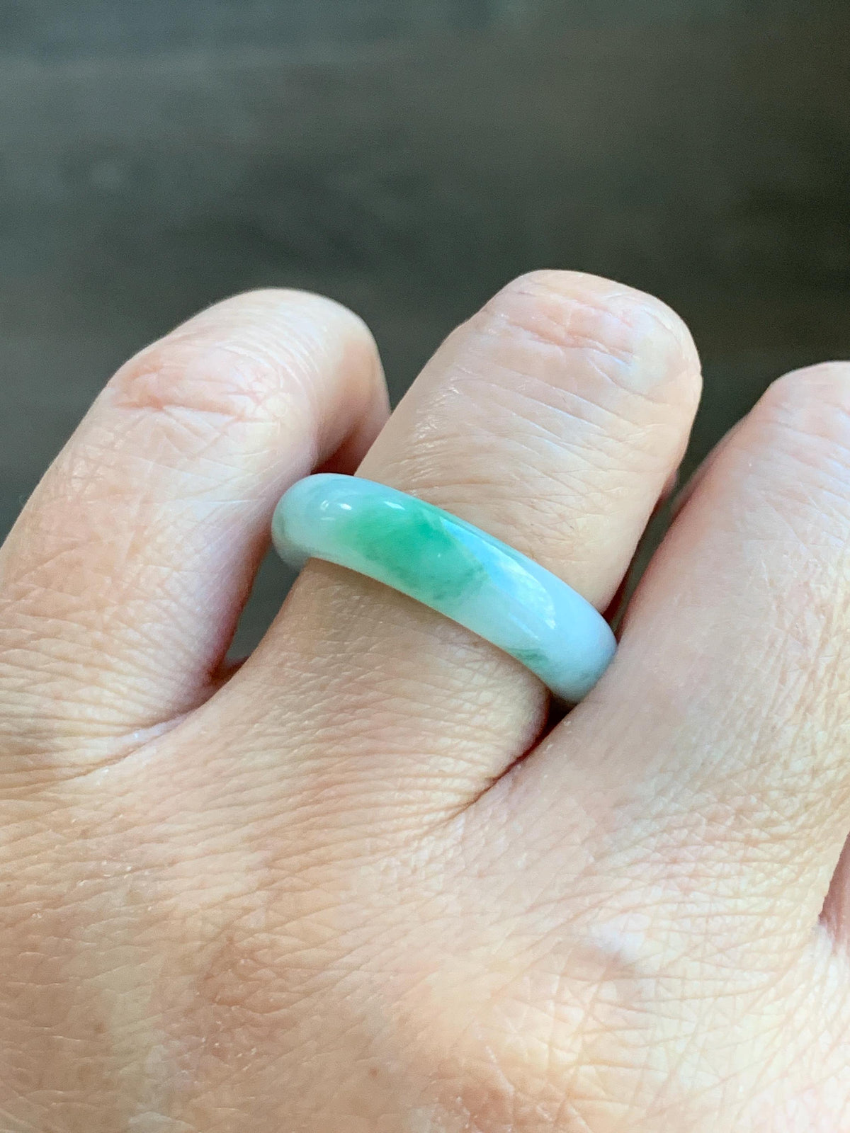 Natural Grade A Icy Translucent White & Green Marbled Jade Jadeite Band Ring Size 7.75 US 4g 天然白冰飘绿花翡翠戒圈 MBL220D