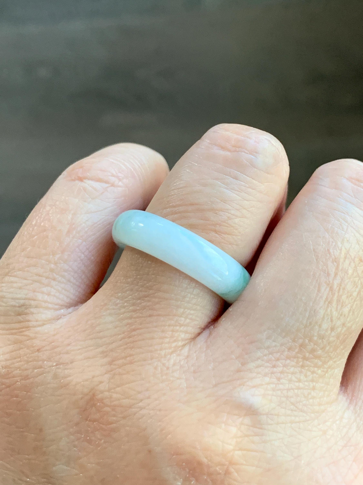 Natural Grade A Icy Translucent White & Green Marbled Jade Jadeite Band Ring Size 7.75 US 4g 天然白冰飘绿花翡翠戒圈 MBL220D