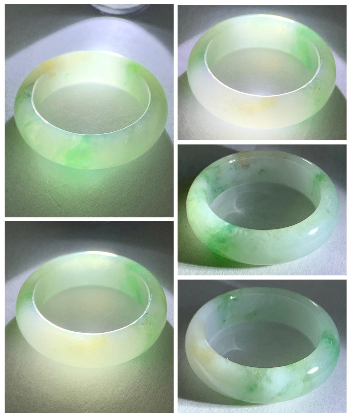 Natural Grade A Icy Translucent White & Green Marbled Jade Jadeite Band Ring Size 7.75 US 4g 天然白冰飘绿花翡翠戒圈 MBL220B