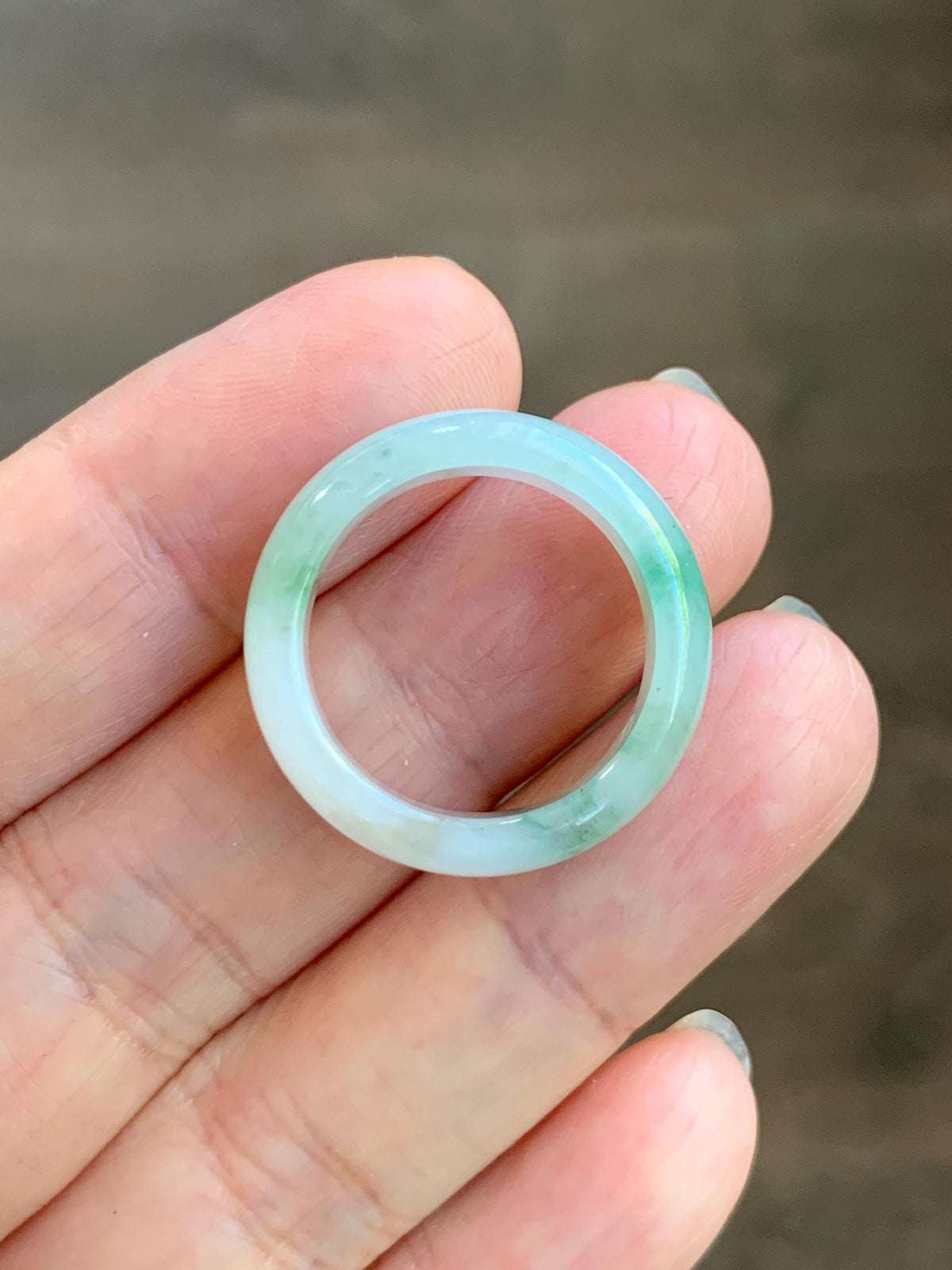 Natural Grade A Icy Translucent White & Green Marbled Jade Jadeite Band Ring Size 7.75 US 4g 天然白冰飘绿花翡翠戒圈 MBL220B
