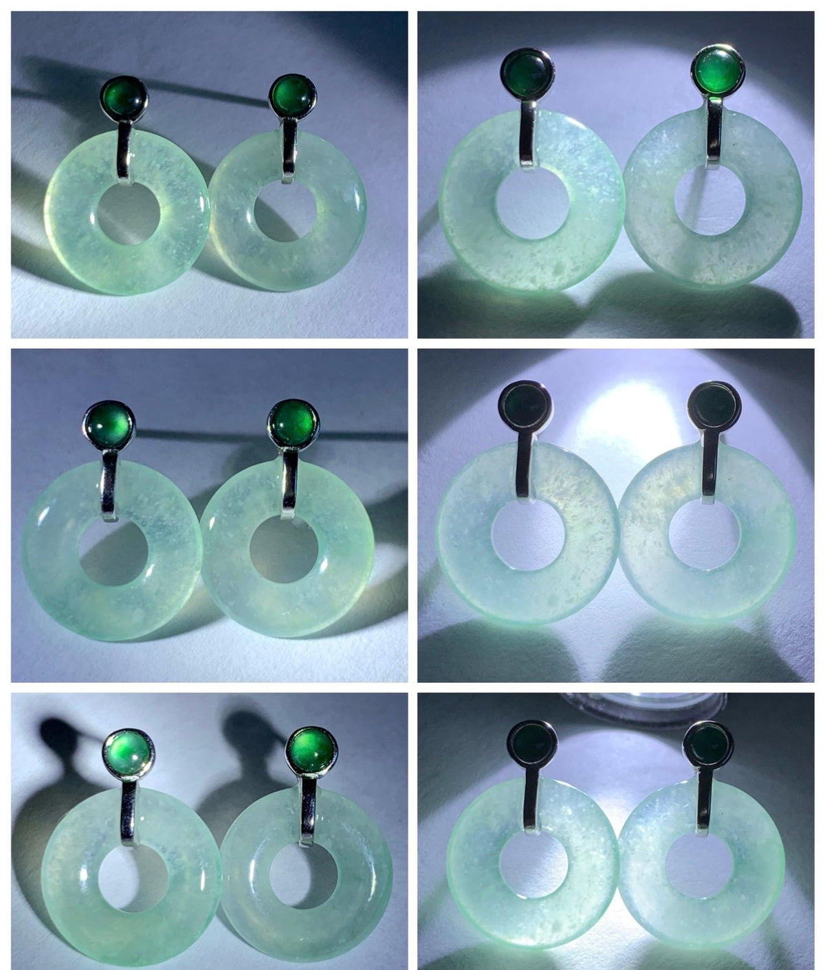 Natural Grade A Icy Highly Translucent Light Green Jade Jadeite Ping An Kou Donut Stud Earrings Sterling Silver 天然冰晴底翡翠平安扣耳钉 MQS240B
