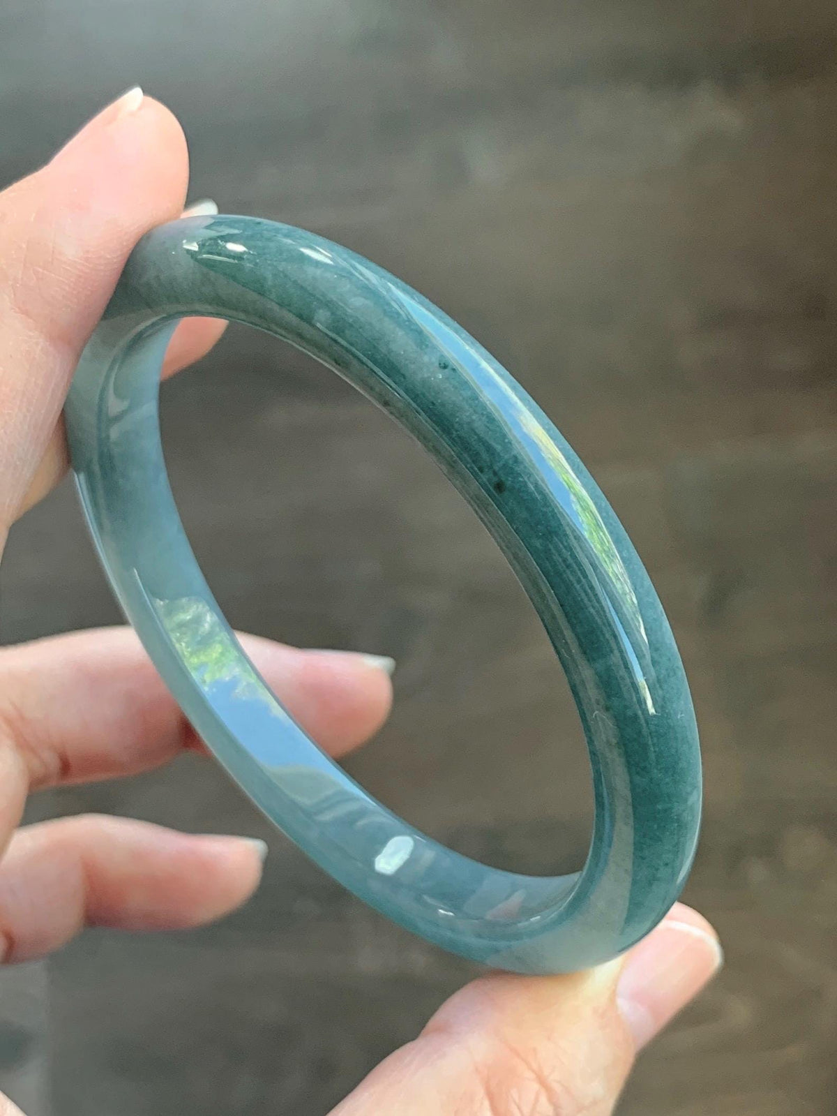 Certified Natural Grade A Guatemalan Icy Translucent Dark Dusty Blue Jade Jadeite Bangle 59.53mm 7.36” 35g 天然冰危暗蓝翡翠正圈手镯 1220