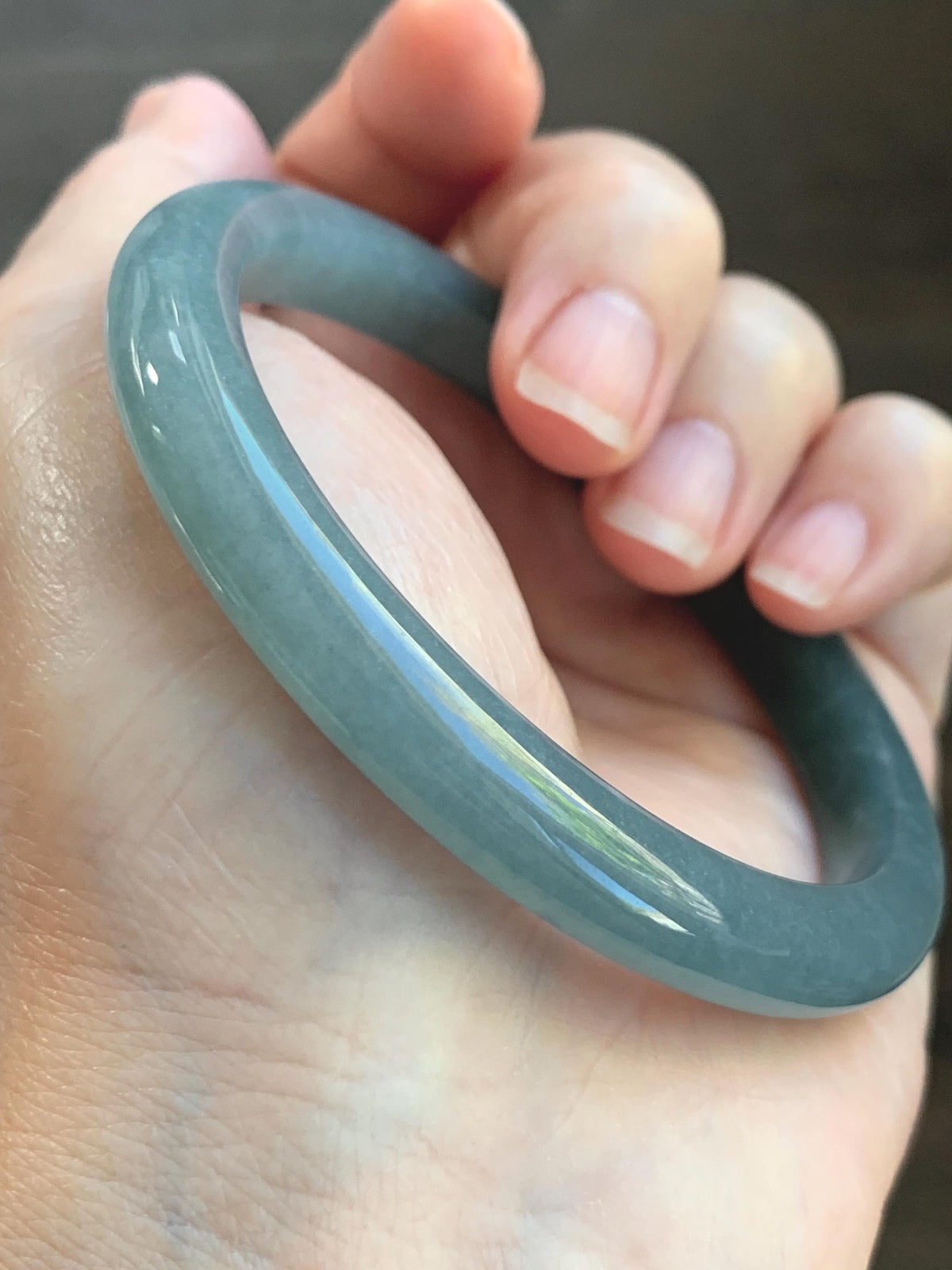 Certified Natural Grade A Guatemalan Icy Translucent Dark Dusty Blue Jade Jadeite Bangle 59.53mm 7.36” 35g 天然冰危暗蓝翡翠正圈手镯 1220
