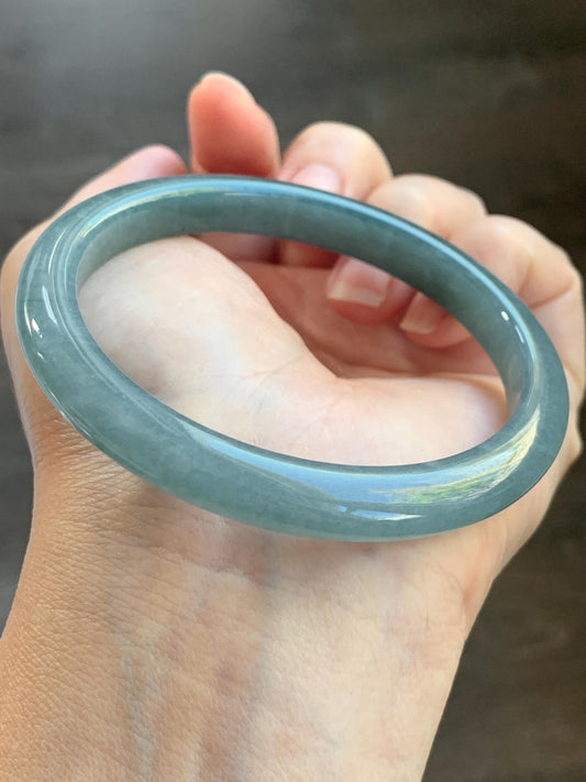 Certified Natural Grade A Guatemalan Icy Translucent Dark Dusty Blue Jade Jadeite Bangle 59.53mm 7.36” 35g 天然冰危暗蓝翡翠正圈手镯 1220