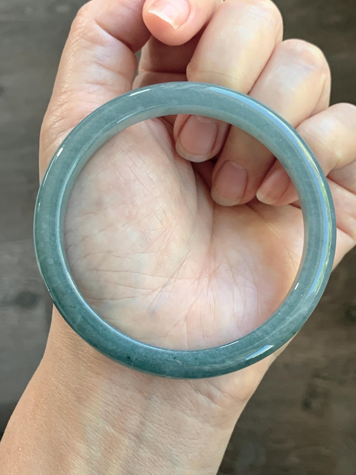 Certified Natural Grade A Guatemalan Icy Translucent Dark Dusty Blue Jade Jadeite Bangle 59.53mm 7.36” 35g 天然冰危暗蓝翡翠正圈手镯 1220