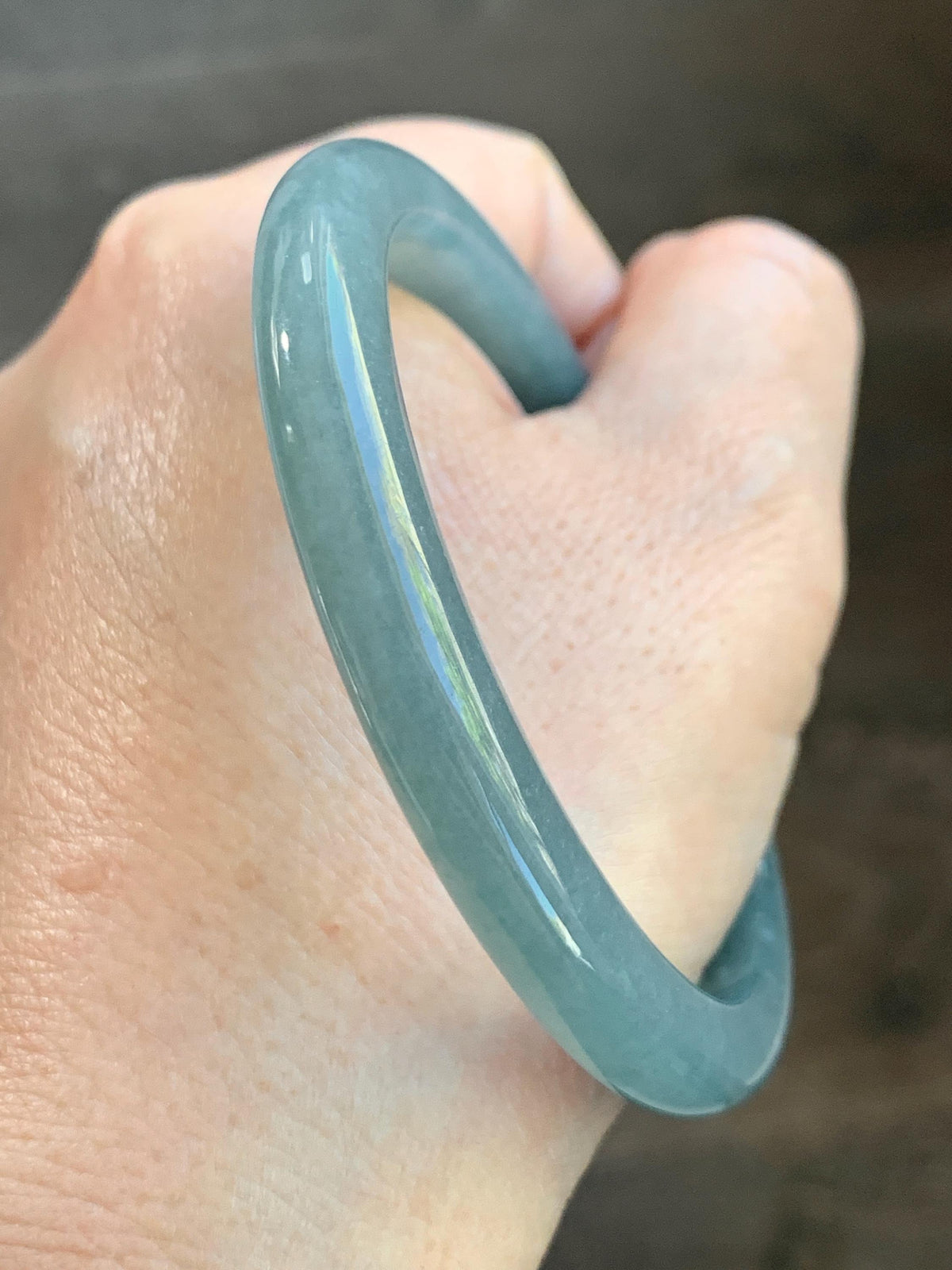 Certified Natural Grade A Guatemalan Icy Translucent Dark Dusty Blue Jade Jadeite Bangle 59.53mm 7.36” 35g 天然冰危暗蓝翡翠正圈手镯 1220