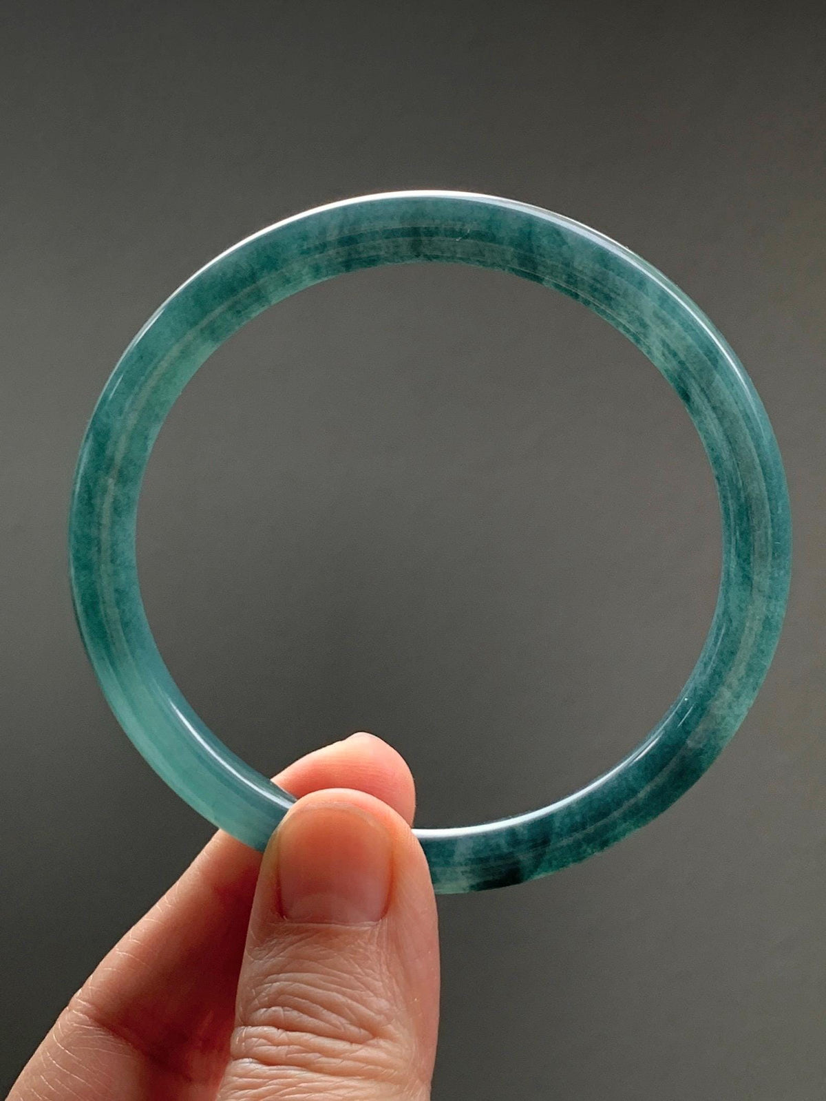 Certified Natural Grade A Guatemalan Icy Translucent Dark Teal Blue Jade Jadeite Bangle Bracelet 61mm 7.54” 30.88g 天然冰危深蓝绿翡翠圆条手镯 1208