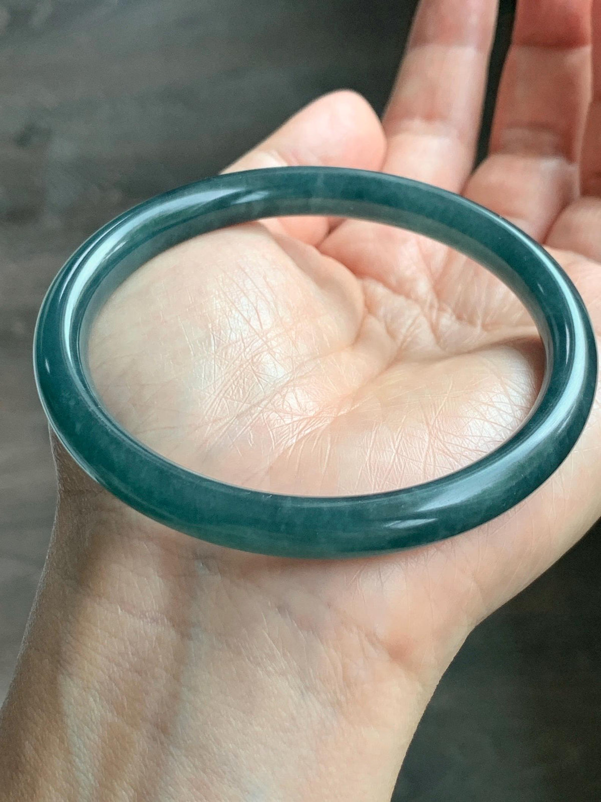 Certified Natural Grade A Guatemalan Icy Translucent Dark Teal Blue Jade Jadeite Bangle Bracelet 61mm 7.54” 30.88g 天然冰危深蓝绿翡翠圆条手镯 1208