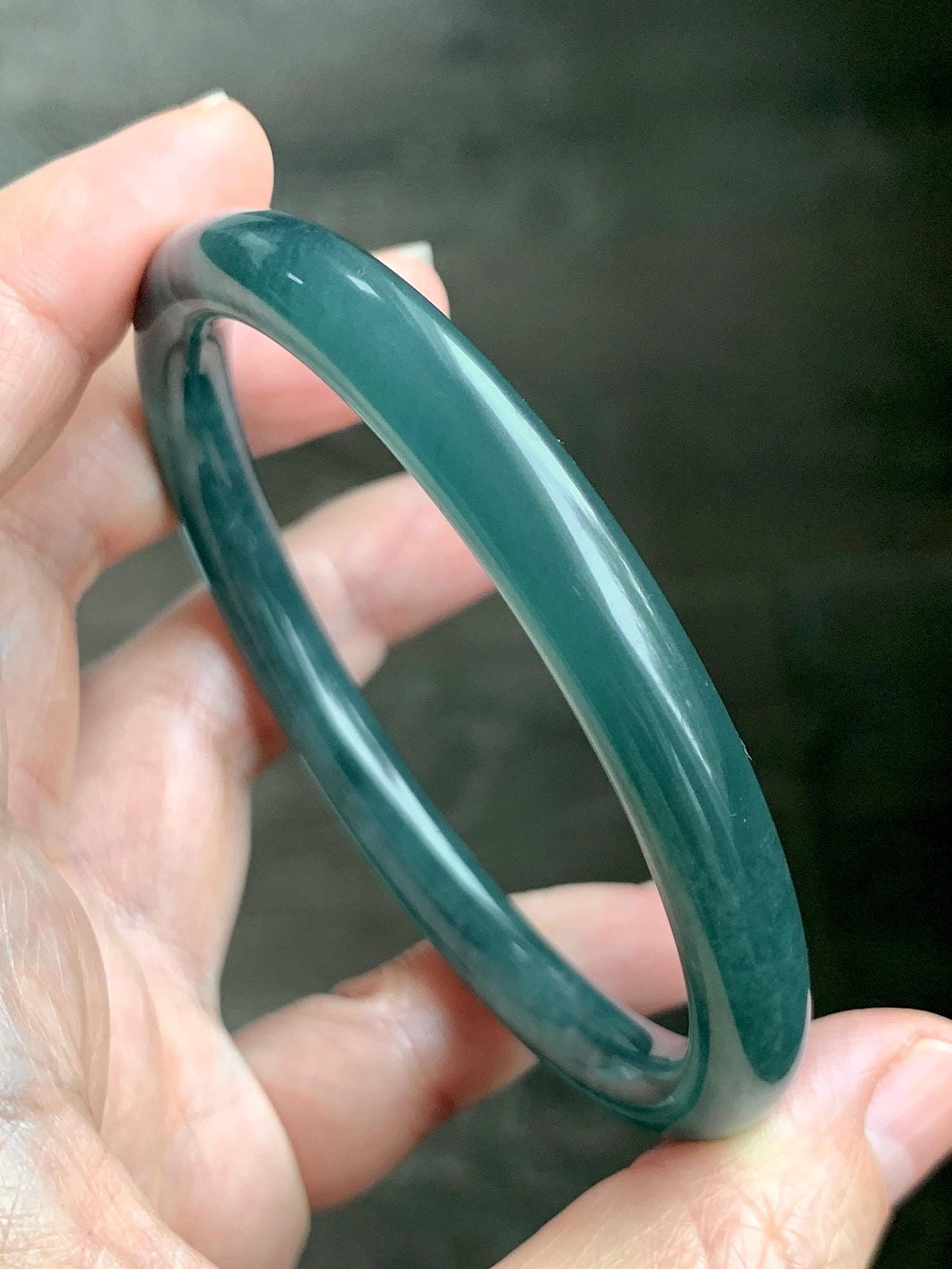 Certified Natural Grade A Guatemalan Icy Translucent Dark Teal Blue Jade Jadeite Bangle Bracelet 61mm 7.54” 30.88g 天然冰危深蓝绿翡翠圆条手镯 1208