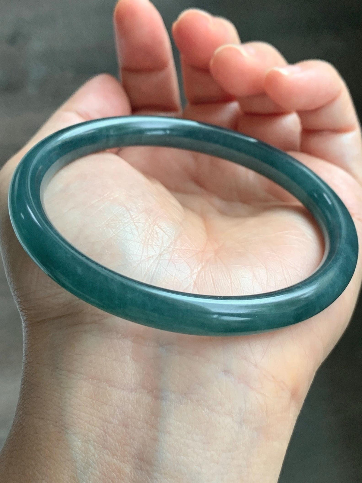 Certified Natural Grade A Guatemalan Icy Translucent Dark Teal Blue Jade Jadeite Bangle Bracelet 61mm 7.54” 30.88g 天然冰危深蓝绿翡翠圆条手镯 1208