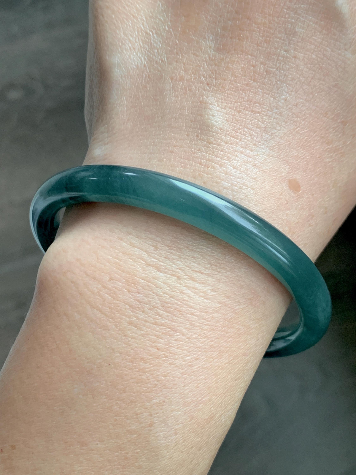 Certified Natural Grade A Guatemalan Icy Translucent Dark Teal Blue Jade Jadeite Bangle Bracelet 61mm 7.54” 30.88g 天然冰危深蓝绿翡翠圆条手镯 1208