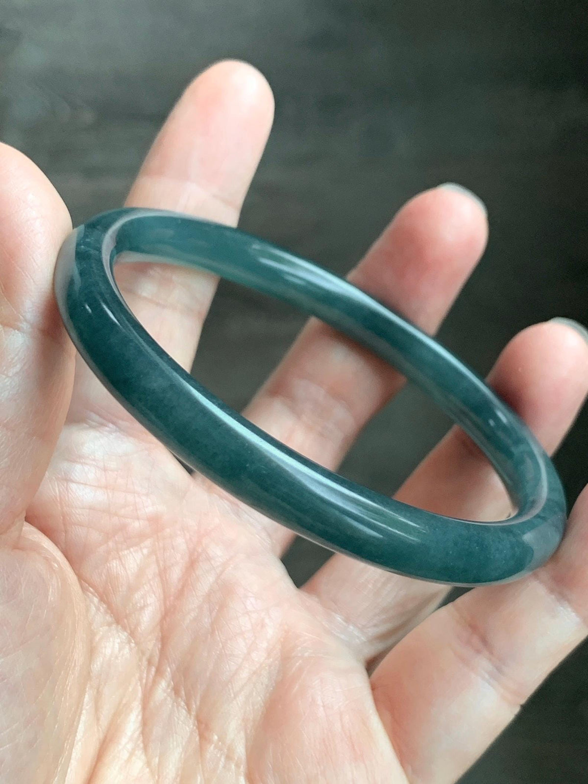 Certified Natural Grade A Guatemalan Icy Translucent Dark Teal Blue Jade Jadeite Bangle Bracelet 61mm 7.54” 30.88g 天然冰危深蓝绿翡翠圆条手镯 1208