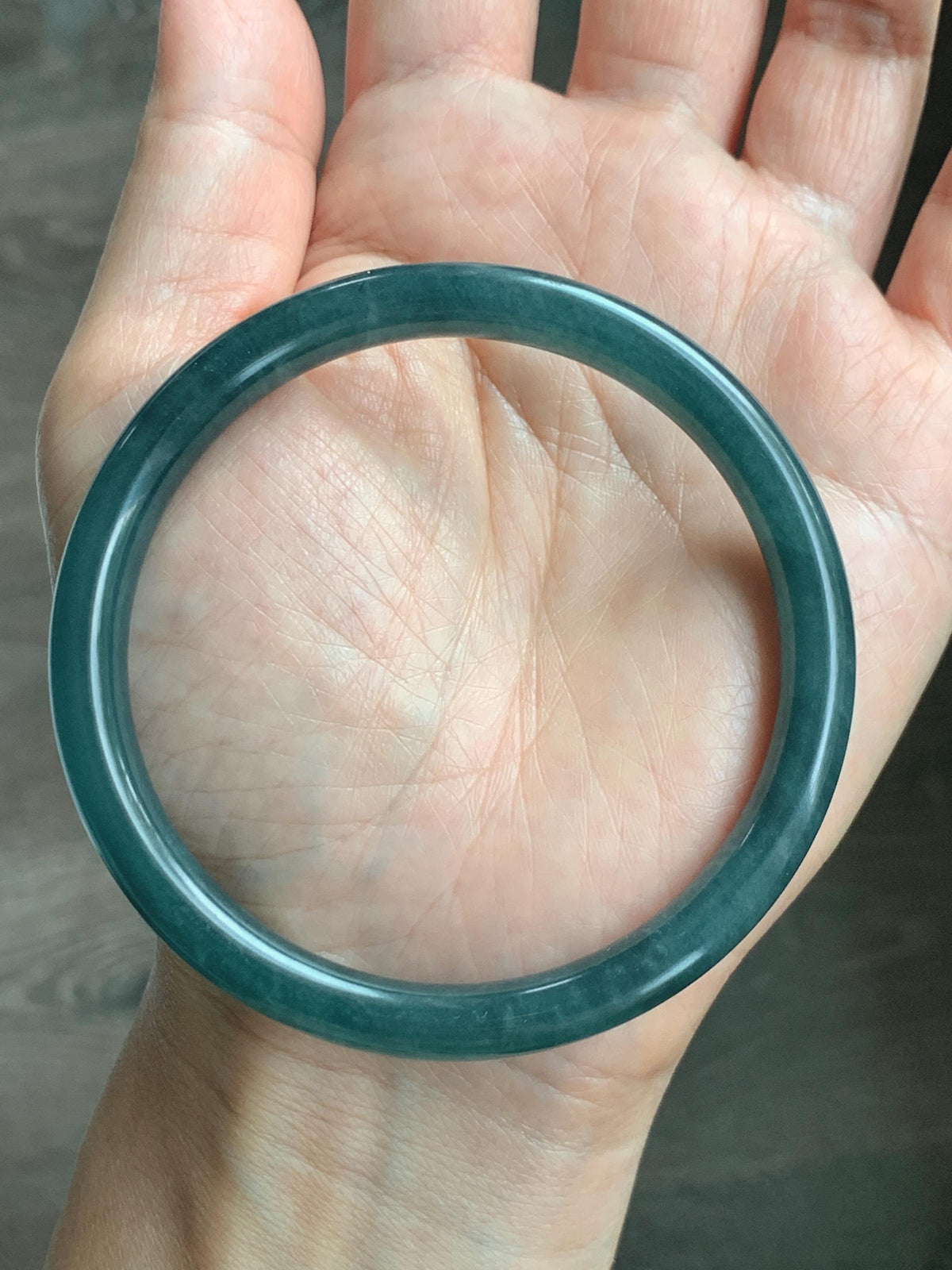 Certified Natural Grade A Guatemalan Icy Translucent Dark Teal Blue Jade Jadeite Bangle Bracelet 61mm 7.54” 30.88g 天然冰危深蓝绿翡翠圆条手镯 1208