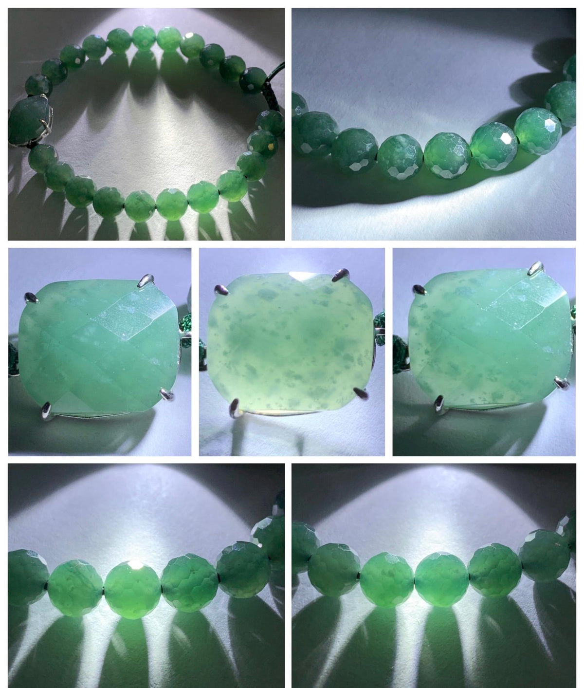 Natural Guatemalan Grade A Icy Translucent Dusty Teal Blue Jade Jadeite Faceted Cabochon Beaded Bracelet 7.5" 19g 天然冰危蓝绿翡翠切割面蛋面圆珠手串 WQG220