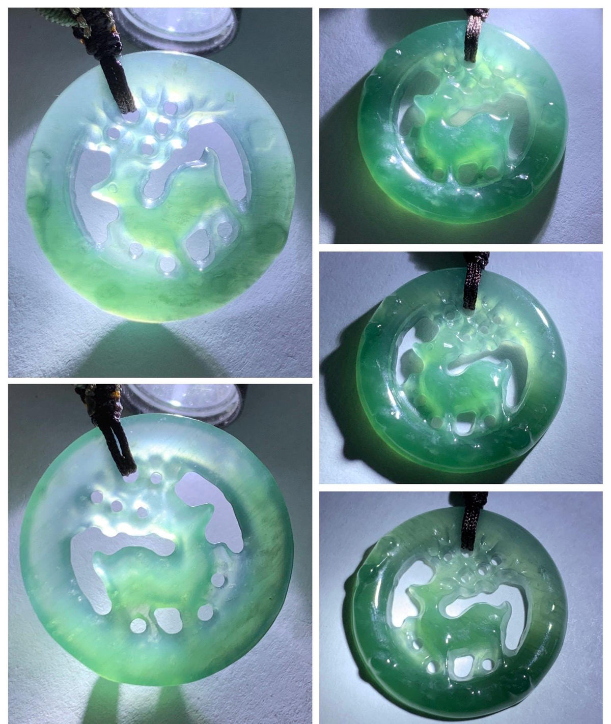 Natural Grade A Guatemalan Icy Translucent Teal Blue Jade Jadeite Deer Pendant Rope Necklace Adjustable 24” 6g 天然危深蓝水飘花翡翠梅花鹿吊坠 WMQ80