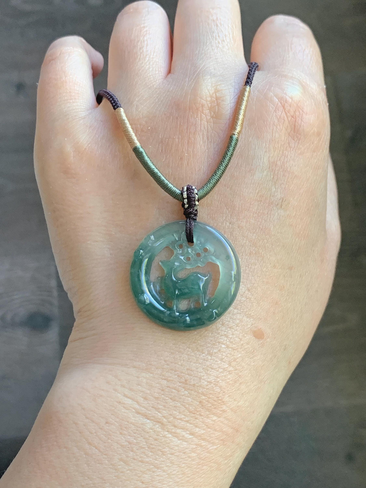 Natural Grade A Guatemalan Icy Translucent Teal Blue Jade Jadeite Deer Pendant Rope Necklace Adjustable 24” 6g 天然危深蓝水飘花翡翠梅花鹿吊坠 WMQ80