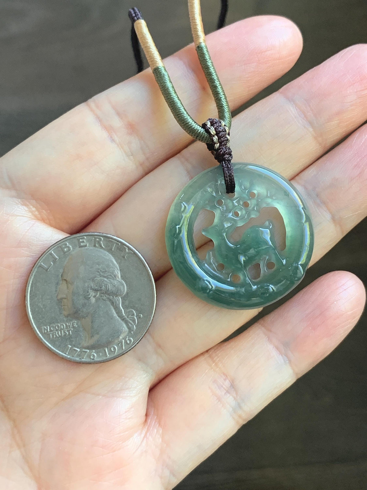 Natural Grade A Guatemalan Icy Translucent Teal Blue Jade Jadeite Deer Pendant Rope Necklace Adjustable 24” 6g 天然危深蓝水飘花翡翠梅花鹿吊坠 WMQ80