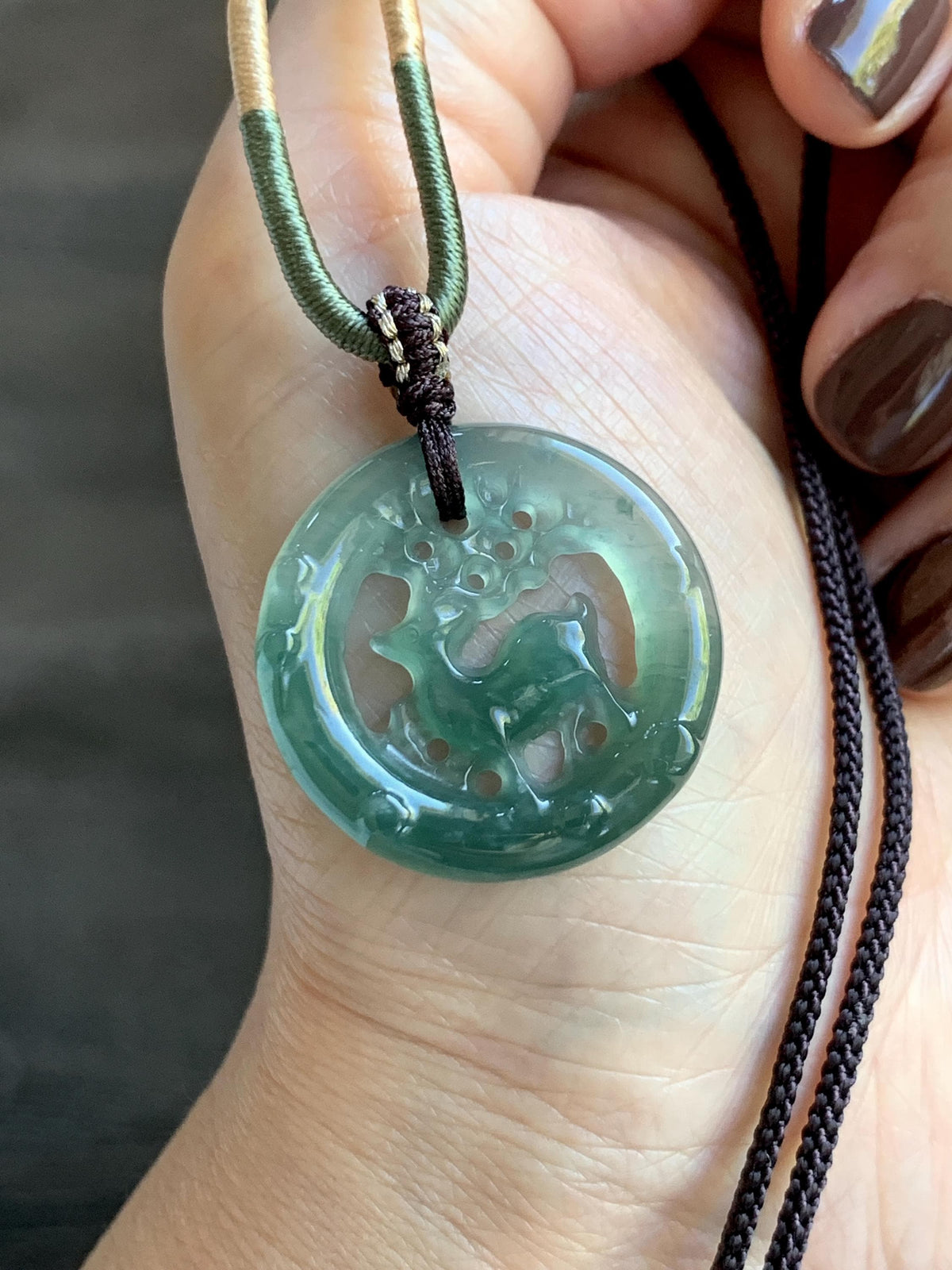 Natural Grade A Guatemalan Icy Translucent Teal Blue Jade Jadeite Deer Pendant Rope Necklace Adjustable 24” 6g 天然危深蓝水飘花翡翠梅花鹿吊坠 WMQ80
