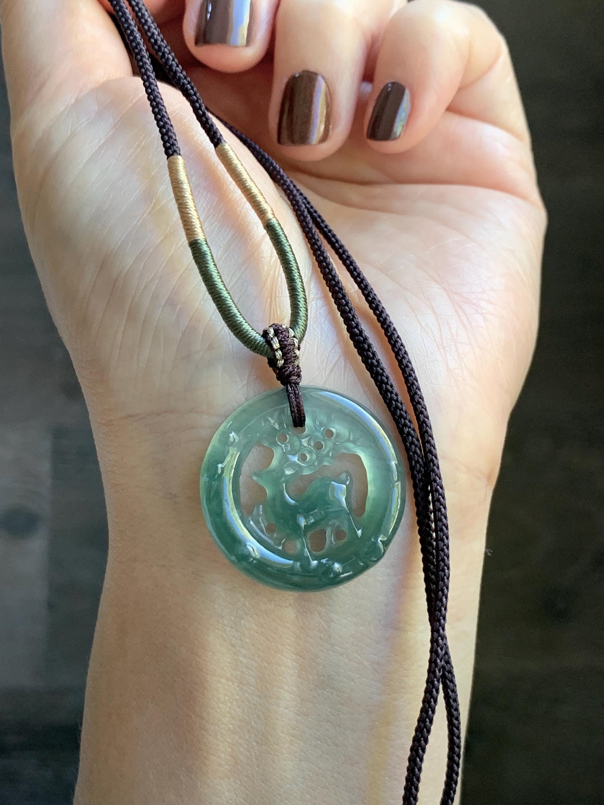 Natural Grade A Guatemalan Icy Translucent Teal Blue Jade Jadeite Deer Pendant Rope Necklace Adjustable 24” 6g 天然危深蓝水飘花翡翠梅花鹿吊坠 WMQ80