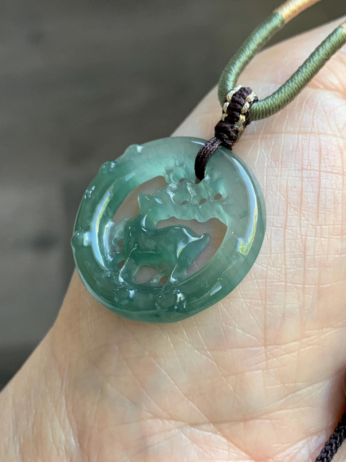 Natural Grade A Guatemalan Icy Translucent Teal Blue Jade Jadeite Deer Pendant Rope Necklace Adjustable 24” 6g 天然危深蓝水飘花翡翠梅花鹿吊坠 WMQ80