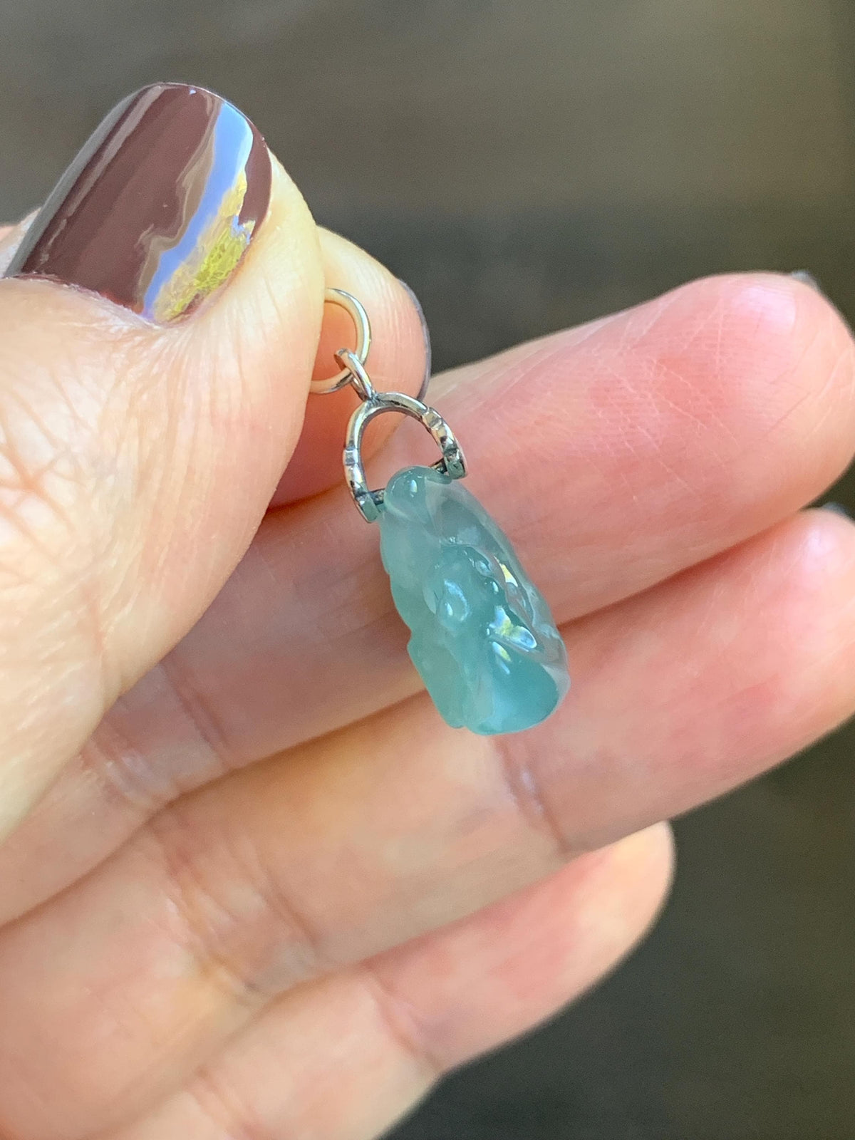 Natural Grade A Guatemalan Icy Translucent Light Teal Jade Jadeite Rabbit Crescent Moon Petite Pendant Sterling Silver 天然冰危蓝翡翠迷你月亮兔吊坠WLK180T