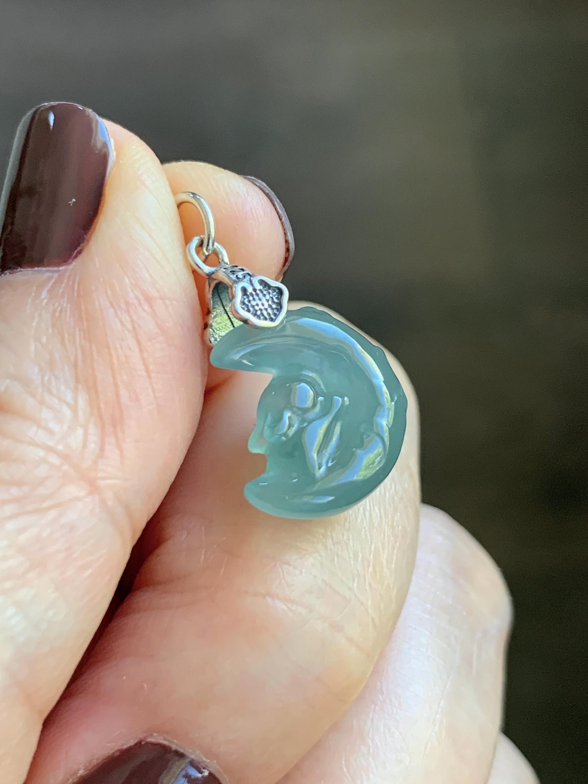 Natural Grade A Guatemalan Icy Translucent Light Teal Jade Jadeite Rabbit Crescent Moon Petite Pendant Sterling Silver 天然冰危蓝翡翠迷你月亮兔吊坠WLK180T