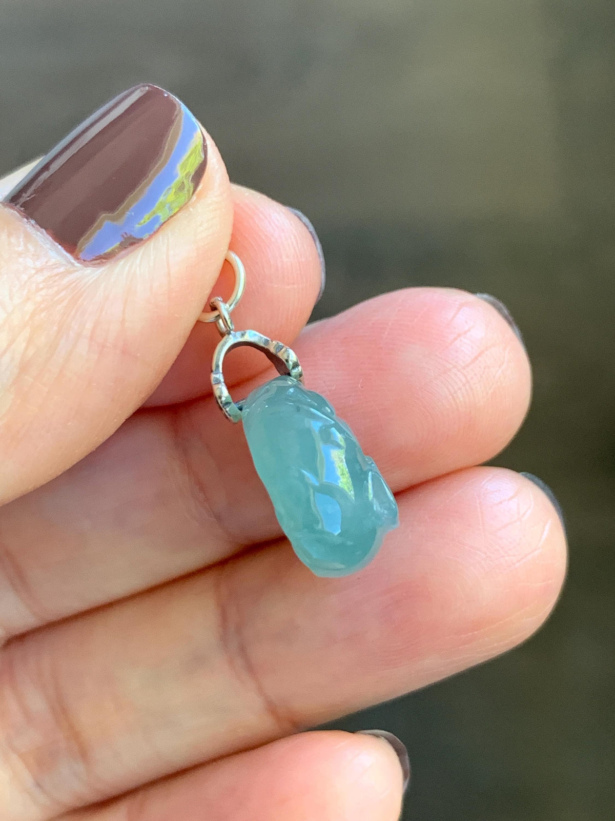 Natural Grade A Guatemalan Icy Translucent Light Teal Jade Jadeite Rabbit Crescent Moon Petite Pendant Sterling Silver 天然冰危蓝翡翠迷你月亮兔吊坠WLK180T