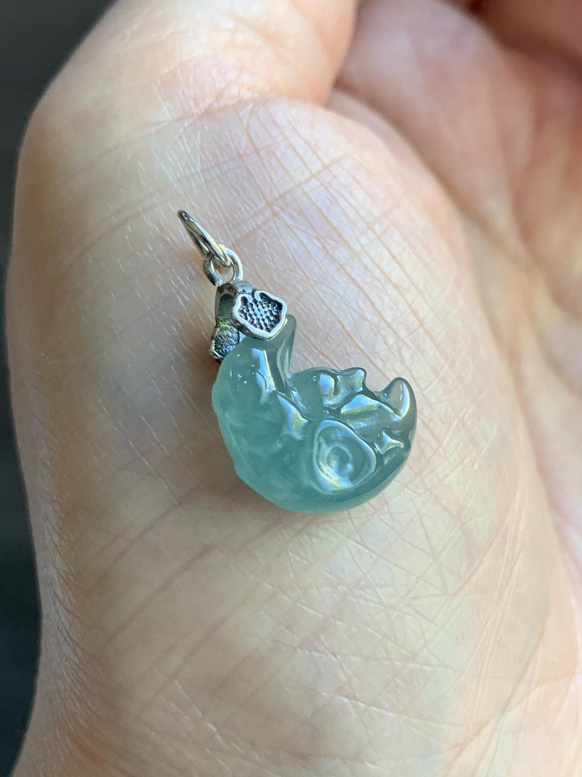 Natural Grade A Guatemalan Icy Translucent Light Teal Jade Jadeite Rabbit Crescent Moon Petite Pendant Sterling Silver 天然冰危蓝翡翠迷你月亮兔吊坠WLK180T