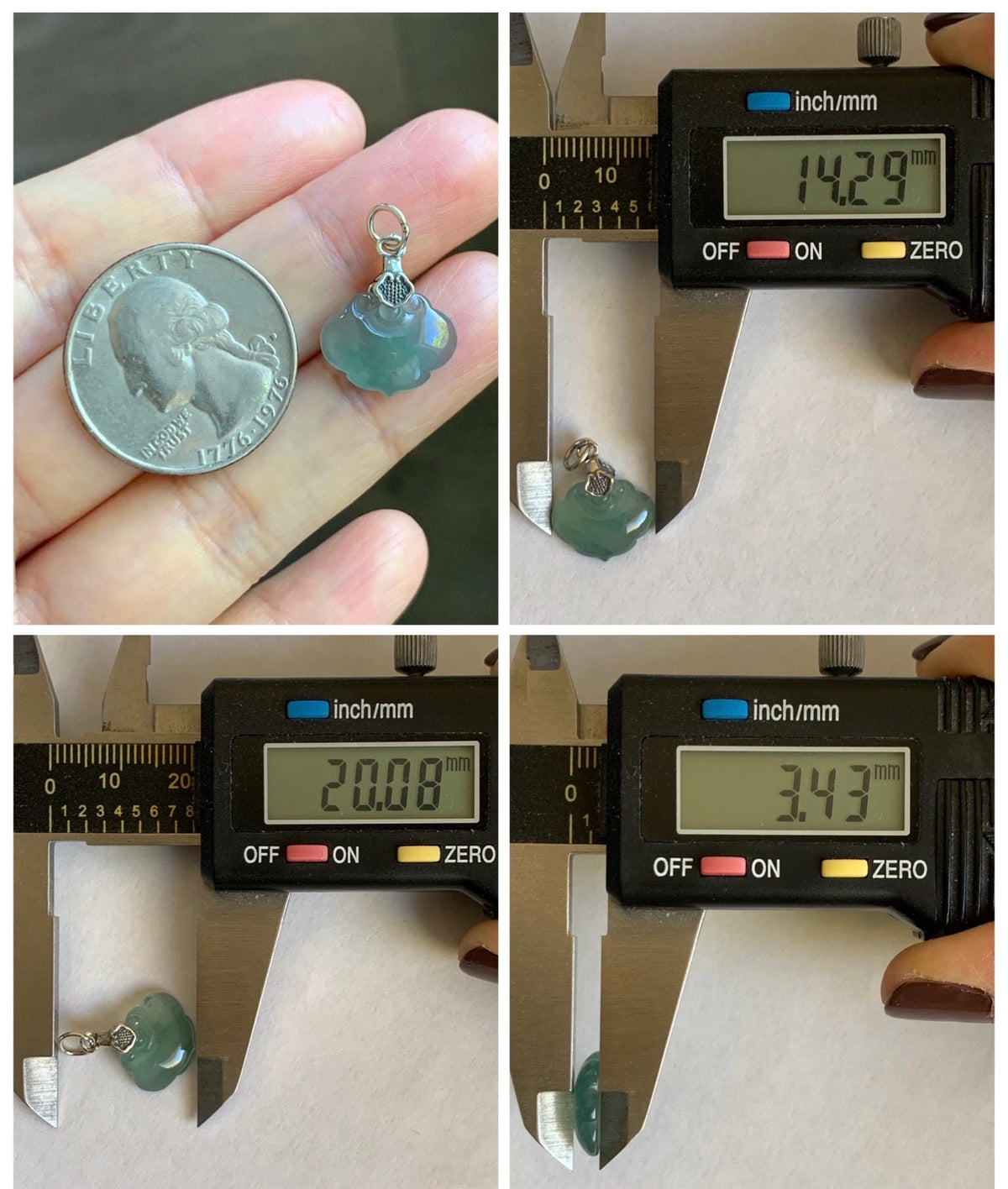 Petite Natural Grade A Guatemalan Icy Highly Translucent Teal Blue Jade Jadeite Ruyi Pendant Sterling Silver 天然冰胶老种危蓝翡翠如意吊坠 WLK180R