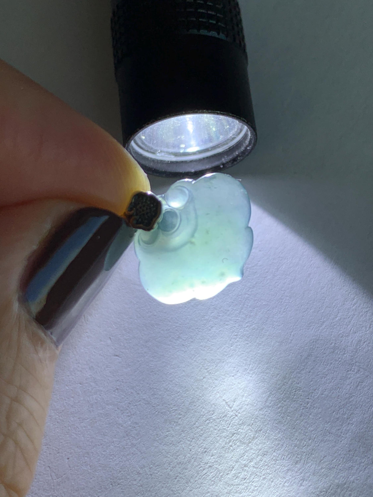 Petite Natural Grade A Guatemalan Icy Highly Translucent Teal Blue Jade Jadeite Ruyi Pendant Sterling Silver 天然冰胶老种危蓝翡翠如意吊坠 WLK180R