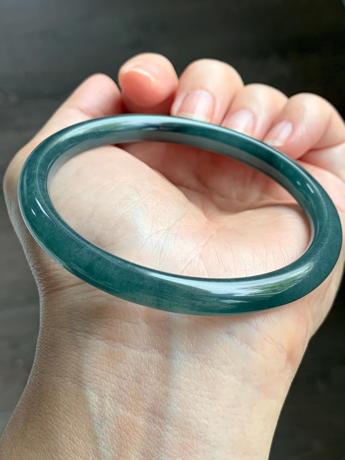 Certified Natural Grade A Guatemalan Icy Translucent Dark Teal Blue Jade Jadeite Bangle Bracelet 61mm 7.53” 29.8g 天然冰危深蓝绿翡翠圆条手镯 1207