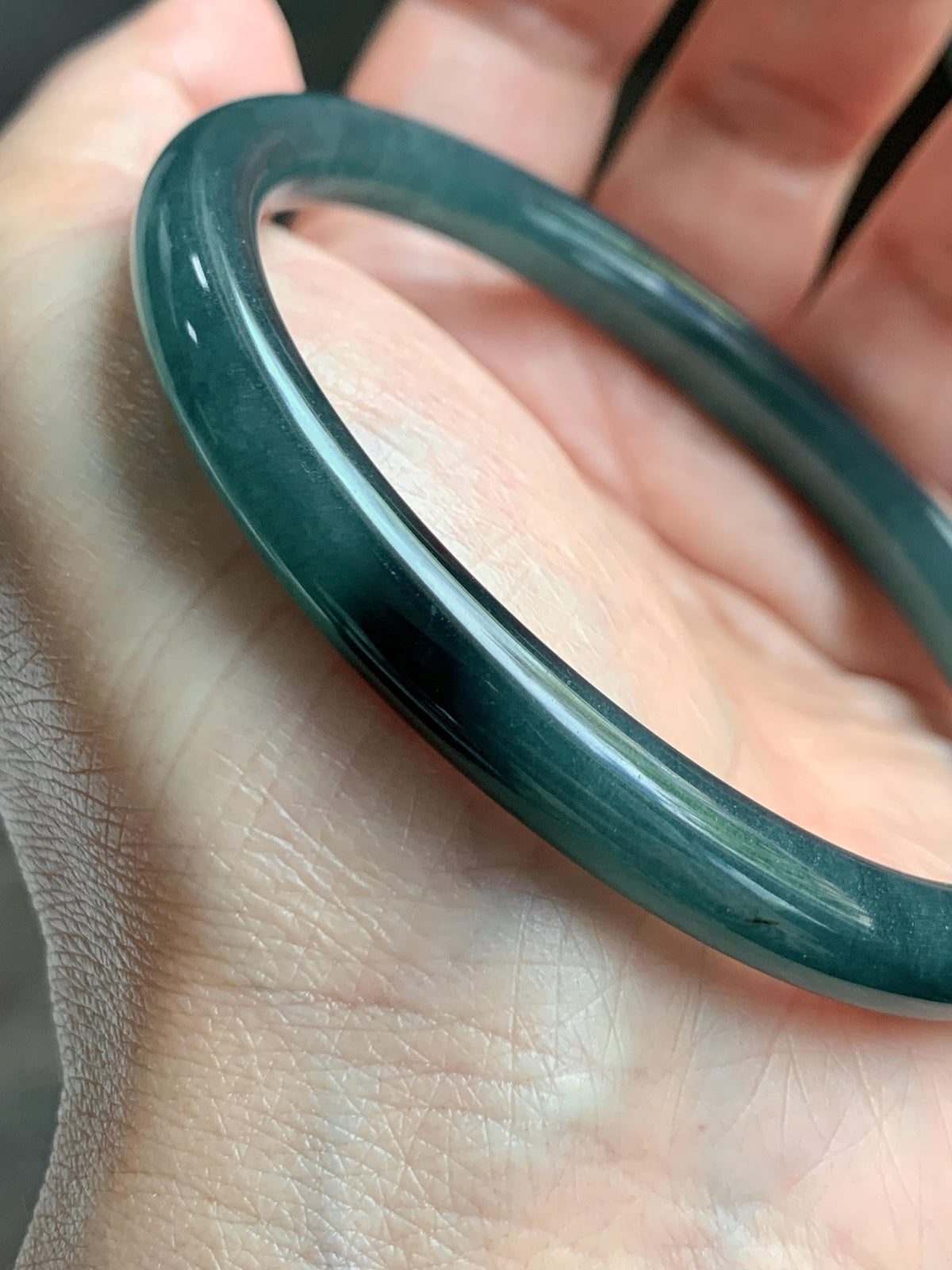 Certified Natural Grade A Guatemalan Icy Translucent Dark Teal Blue Jade Jadeite Bangle Bracelet 61mm 7.53” 29.8g 天然冰危深蓝绿翡翠圆条手镯 1207