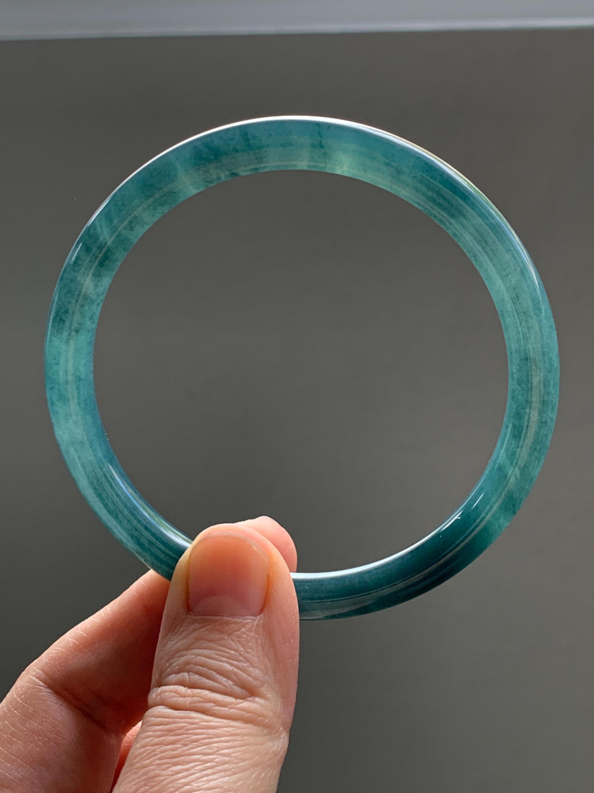 Certified Natural Grade A Guatemalan Icy Translucent Dark Teal Blue Jade Jadeite Bangle Bracelet 61mm 7.53” 29.8g 天然冰危深蓝绿翡翠圆条手镯 1207