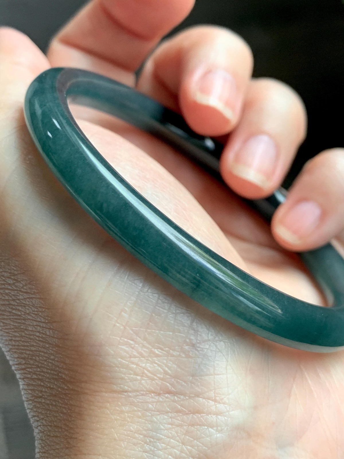 Certified Natural Grade A Guatemalan Icy Translucent Dark Teal Blue Jade Jadeite Bangle Bracelet 61mm 7.53” 29.8g 天然冰危深蓝绿翡翠圆条手镯 1207