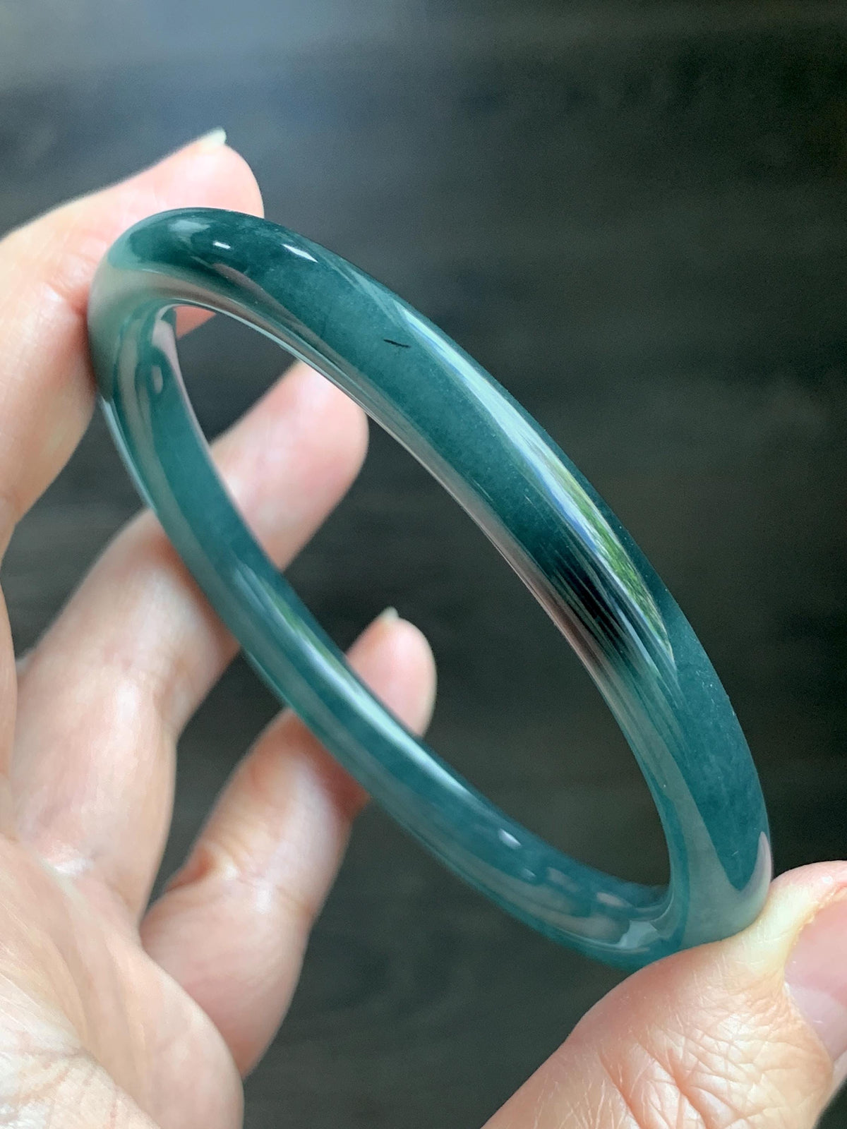 Certified Natural Grade A Guatemalan Icy Translucent Dark Teal Blue Jade Jadeite Bangle Bracelet 61mm 7.53” 29.8g 天然冰危深蓝绿翡翠圆条手镯 1207
