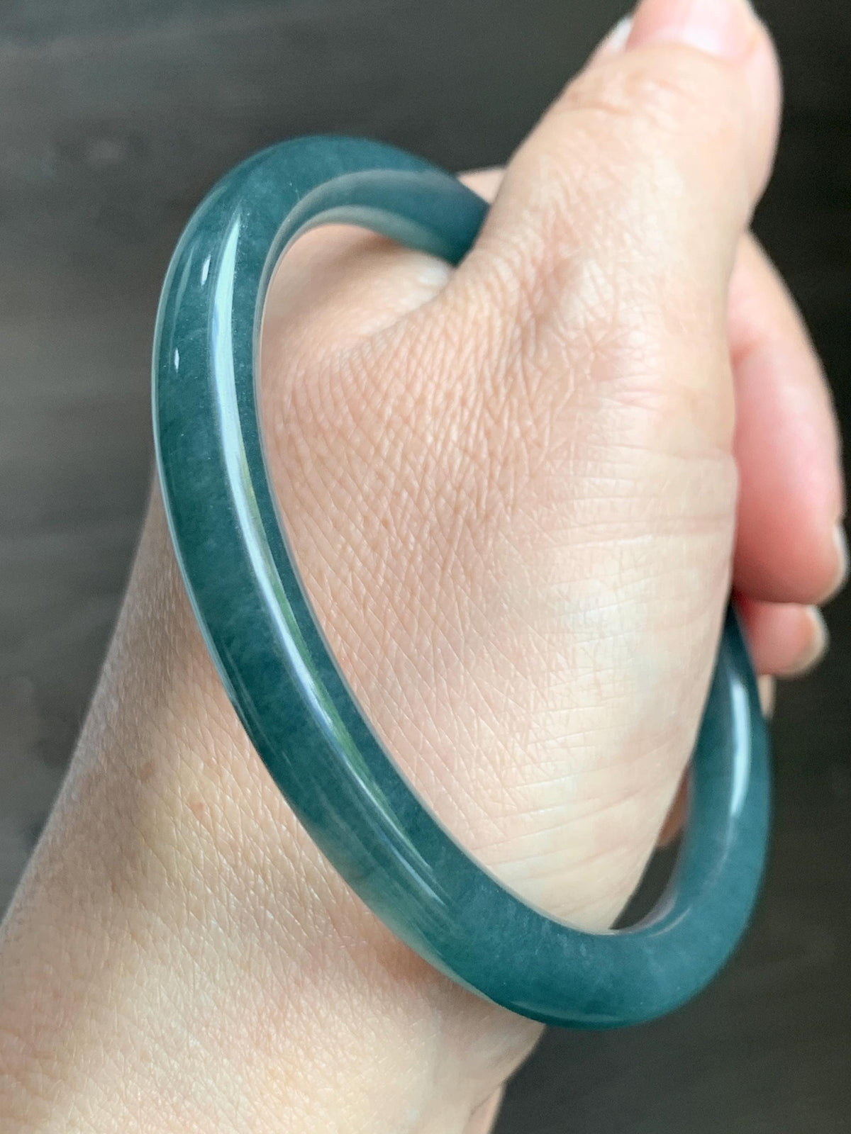 Certified Natural Grade A Guatemalan Icy Translucent Dark Teal Blue Jade Jadeite Bangle Bracelet 61mm 7.53” 29.8g 天然冰危深蓝绿翡翠圆条手镯 1207