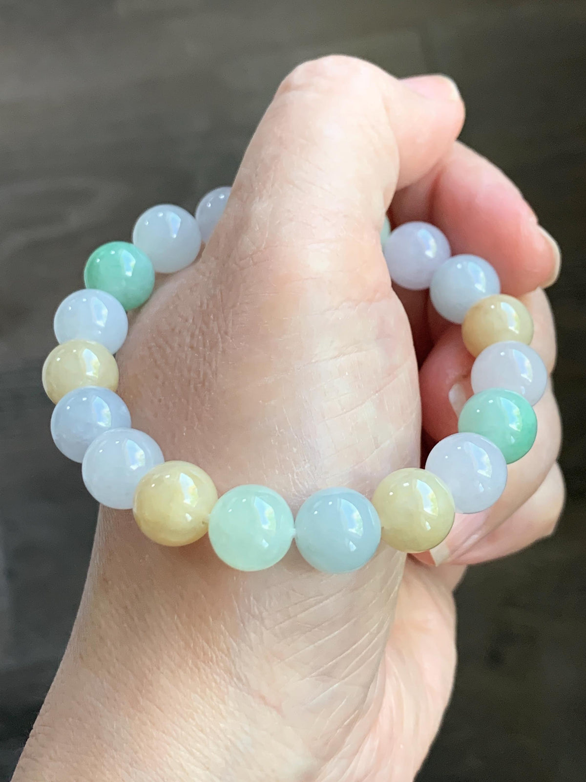 Certified Natural Grade A Icy Highly Translucent Gelatinous Multicolored Jade Jadeite Beads Beaded Bracelet 9.9mm 7” 32g 天然冰胶多宝翡翠手串 1233