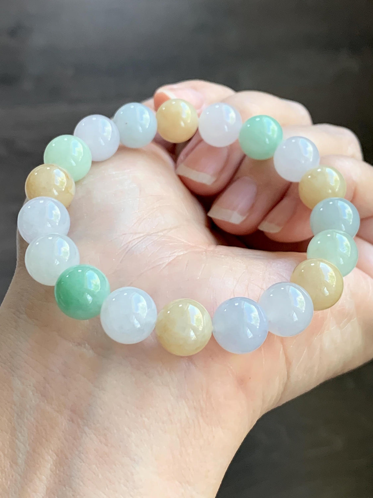 Certified Natural Grade A Icy Highly Translucent Gelatinous Multicolored Jade Jadeite Beads Beaded Bracelet 9.9mm 7” 32g 天然冰胶多宝翡翠手串 1233
