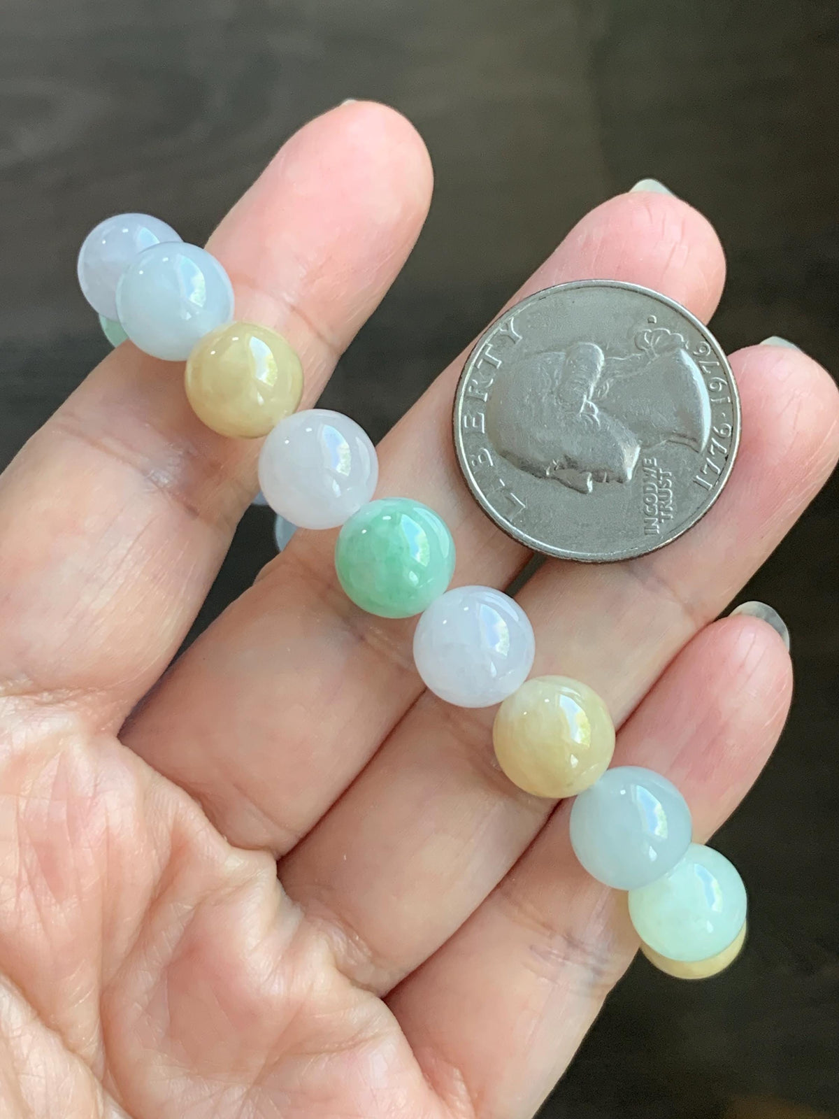 Certified Natural Grade A Icy Highly Translucent Gelatinous Multicolored Jade Jadeite Beads Beaded Bracelet 9.9mm 7” 32g 天然冰胶多宝翡翠手串 1233