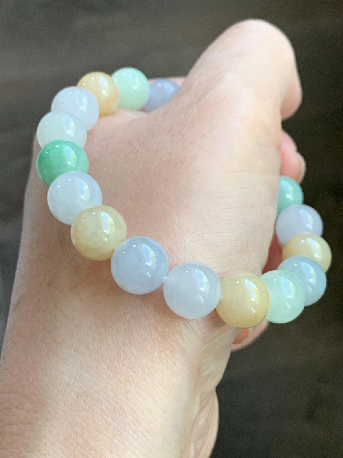 Certified Natural Grade A Icy Highly Translucent Gelatinous Multicolored Jade Jadeite Beads Beaded Bracelet 9.9mm 7” 32g 天然冰胶多宝翡翠手串 1233