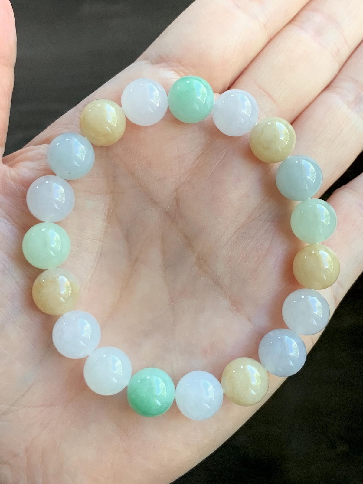 Certified Natural Grade A Icy Highly Translucent Gelatinous Multicolored Jade Jadeite Beads Beaded Bracelet 9.9mm 7” 32g 天然冰胶多宝翡翠手串 1233