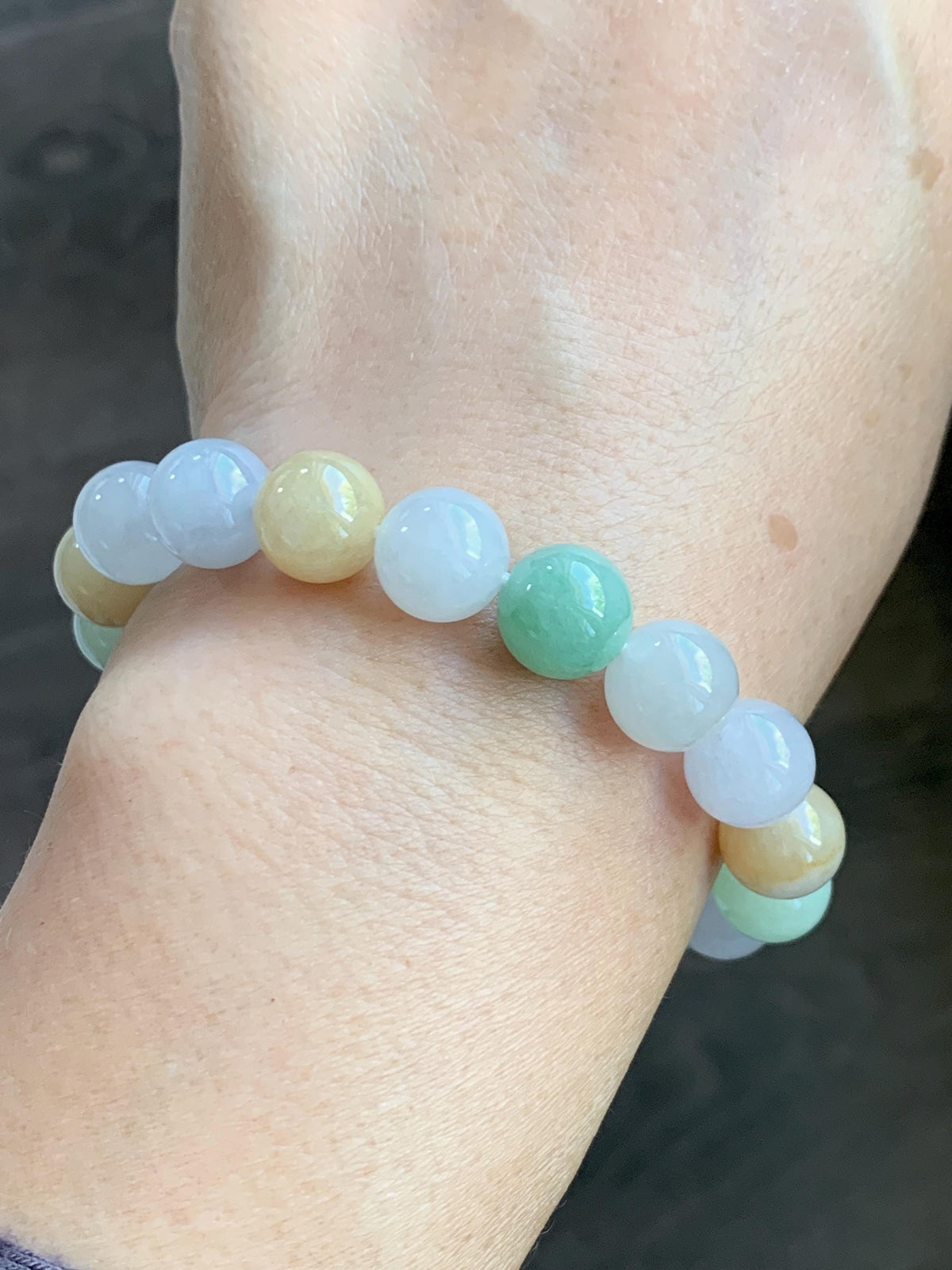 Certified Natural Grade A Icy Highly Translucent Gelatinous Multicolored Jade Jadeite Beads Beaded Bracelet 9.9mm 7” 32g 天然冰胶多宝翡翠手串 1233